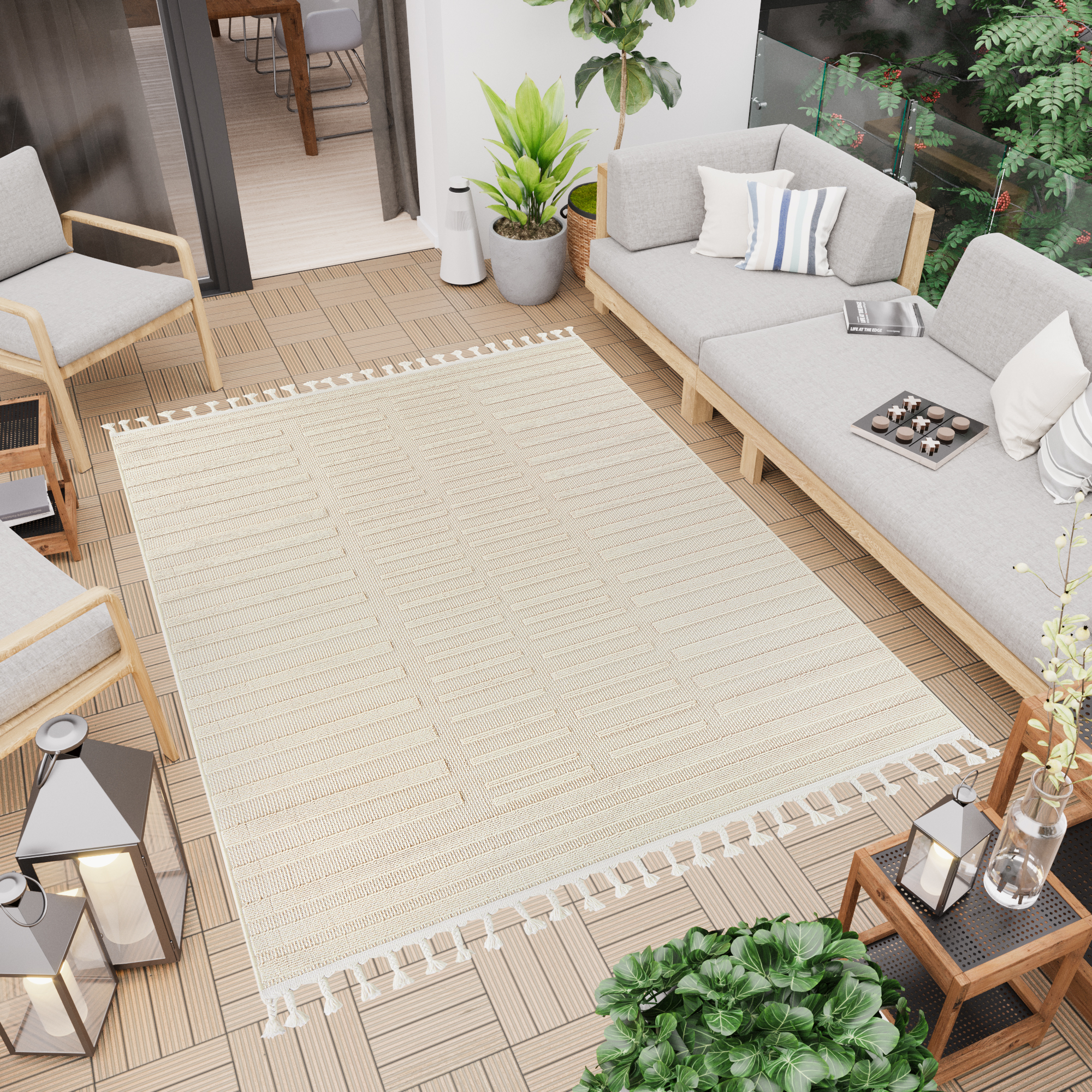 Vloerkleed Outdoor Rio Loop Creme Strepen