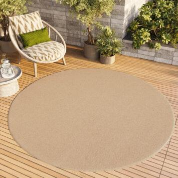 Vloerkleed Mono Rond Indoor Outdoor Beige