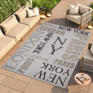 Vloerkleed Melissa Grijs Zwart Straten Indoor Outdoor