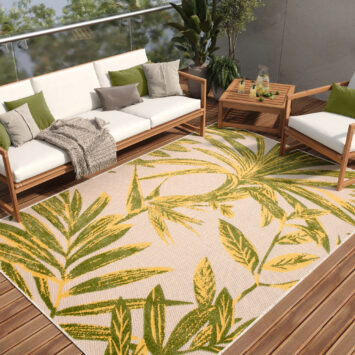Buitenkleed Patio Creme Groen Bladeren