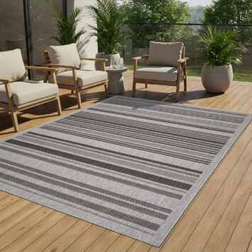 Vloerkleed Melissa Grijs Zwart Lijnen Indoor Outdoor