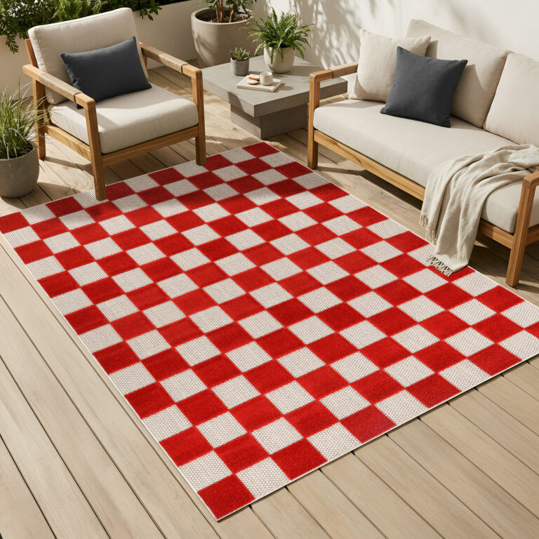Buitenkleed Checker Crème Rood